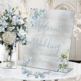 Expositor En L Dusty Blue Floral Welcome Our Wedding Handwritten