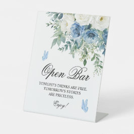 Expositor En L Dusty Blue Flowers Open Bar Sign