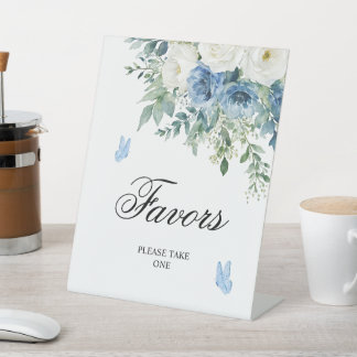 Expositor En L Dusty Blue Flowers Shower Favors Sign