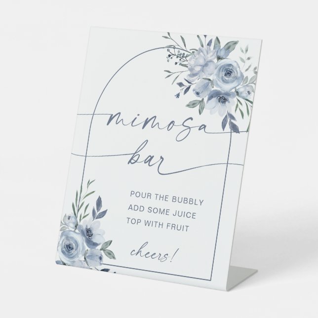Expositor En L Dusty Blue Mimosa Bar Bridal Shower Rótulo (Anverso)