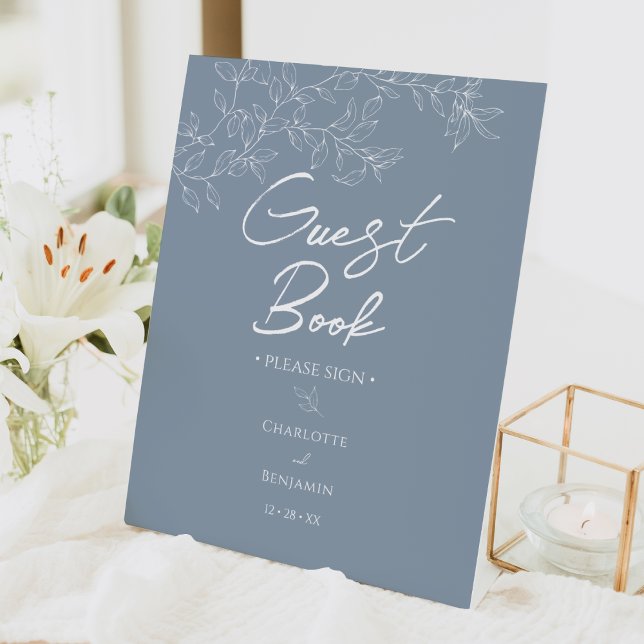 Expositor En L Dusty Blue Minimal Leaf Boda de invitado (Subido por el creador)