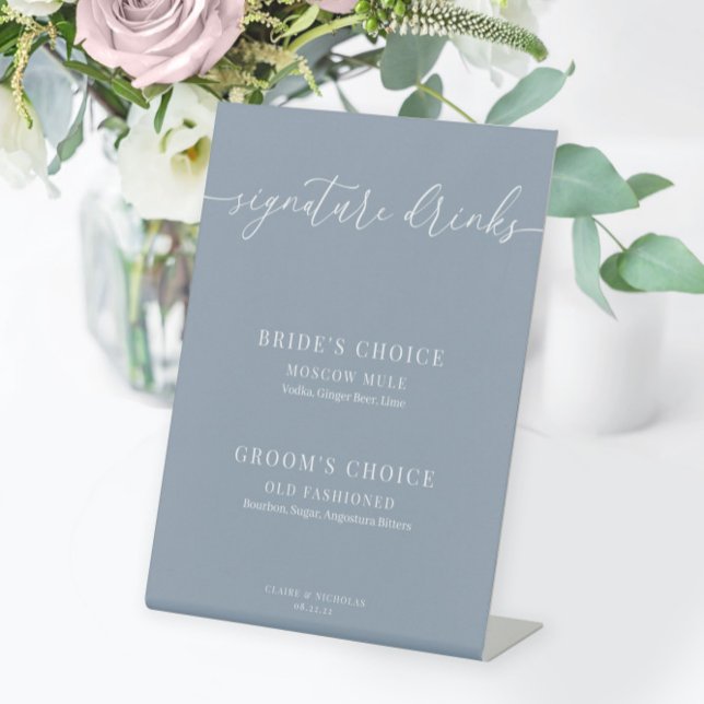 Expositor En L Dusty Blue Modern Elegant Wedant Signature Bebidas (Subido por el creador)