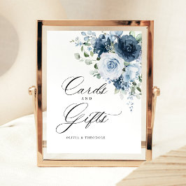 Expositor En L Dusty Blue Navy Floral Cards & Gifts Wedding Table