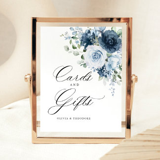 Expositor En L Dusty Blue Navy Floral Cards & Gifts Wedding Table