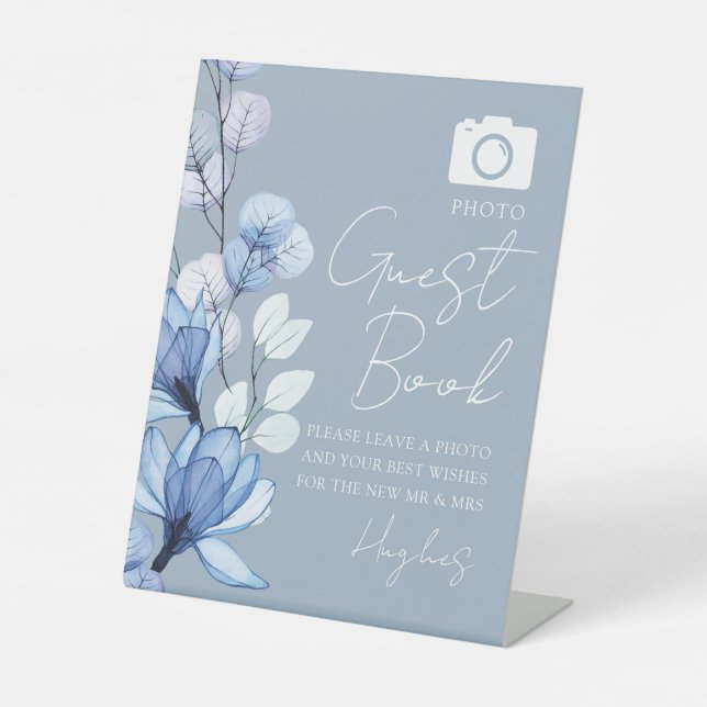 Expositor En L Dusty Blue Photo Guest Book Boda Floral (Anverso)