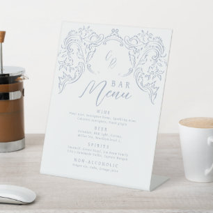 Expositor En L Dusty Blue Vintage Flourish Menú Barra de Monogram
