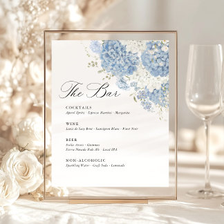 Expositor En L Dusty Blue White Hydrangea Wedding Bar Menu