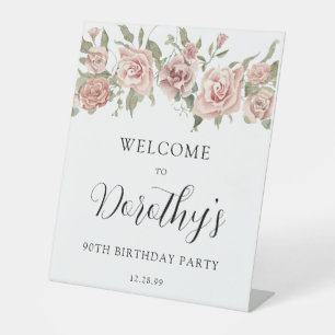 Expositor En L Dusty Pink Rose 90th Birthday Welcome Tabletop