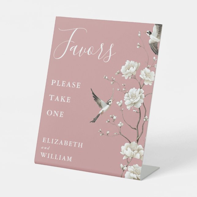Expositor En L Dusty Rosa Chinoiserie Floral Favores Boda (Anverso)