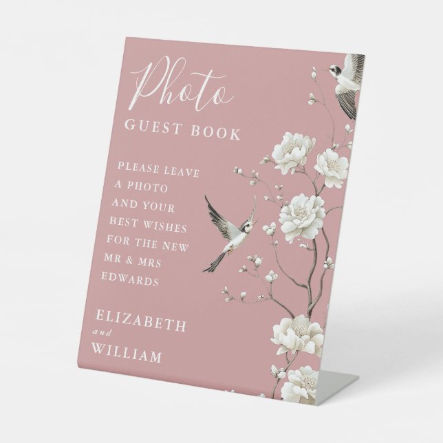 Expositor En L Dusty Rosa Chinoiserie Foto Boda del libro de invi (Anverso)