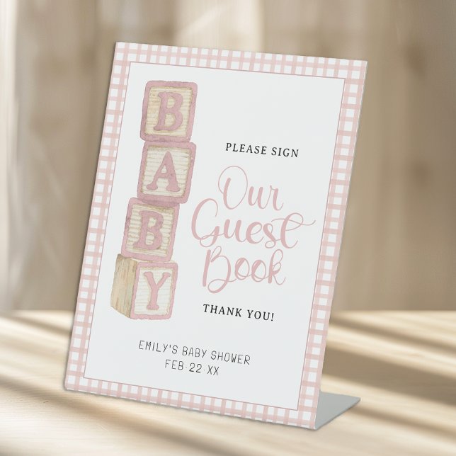 Expositor En L Dusty Rose Baby Blocks Please Sign Our Guest Book  (Guest Book Sign)