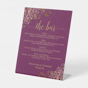 Expositor En L El bar - Boda del menú de bebidas de Magenta & Gol