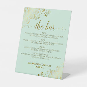 Expositor En L El bar Mint Green & Gold Posh Boda del menú de beb