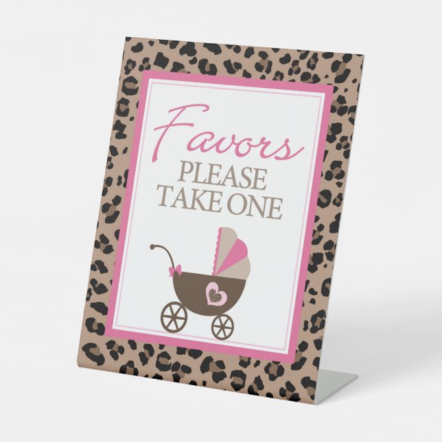 Expositor En L El partido leopardo y rosa favorece a Baby Shower (Anverso)