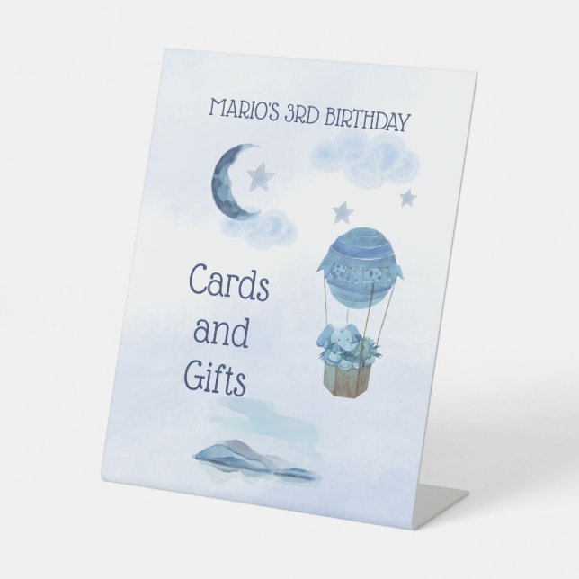 Expositor En L Elefante de la luna azul lindo niño de cumpleaños (Anverso)