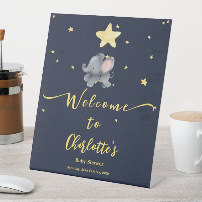 Expositor En L Elefante lindo con bienvenida en globo Baby Shower (In Situ)