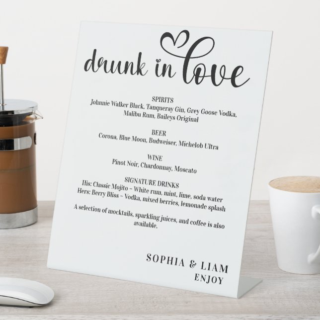 Expositor En L Elegant Black and White Drunk in Love Wedding Menu (In Situ)