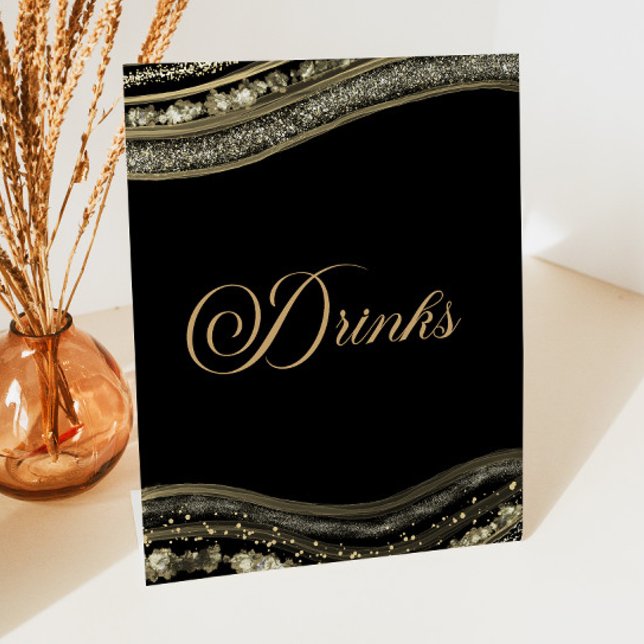 Expositor En L Elegant Black Gold Agate Party Drinks (Subido por el creador)