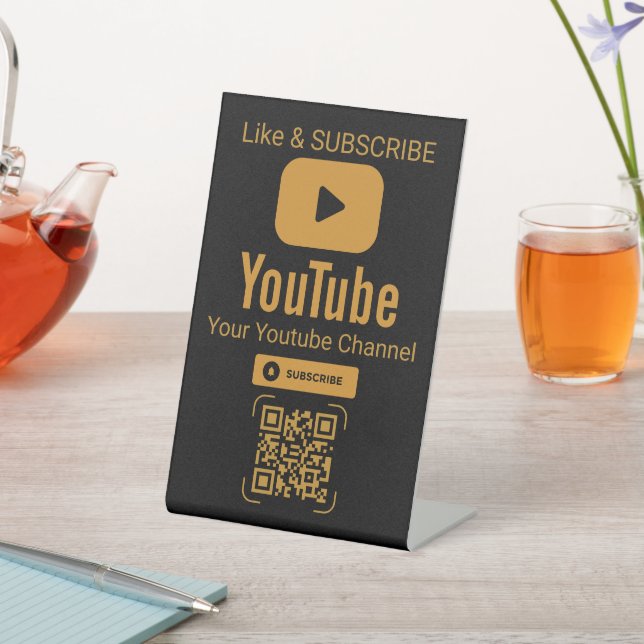Expositor En L Elegant Black Gold YouTube QR Code Business Sign (In Situ)