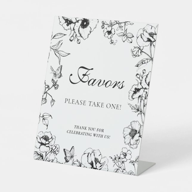 Expositor En L Elegant Black White Floral Wedding Favors (Anverso)
