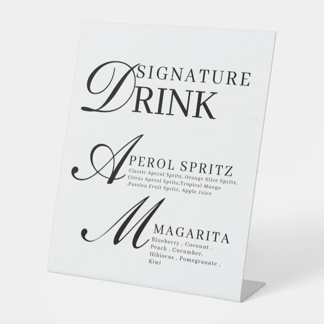 Expositor En L Elegant Black & White Wedding Signature Drink Sign (Anverso)