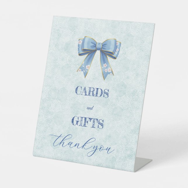 Expositor En L Elegant Blue Bow Engagement Party Invitation (Anverso)