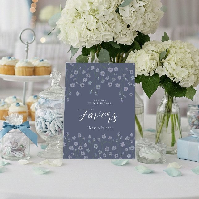 Expositor En L Elegant Blue Floral Bridal Shower Favor Table Sign (Subido por el creador)