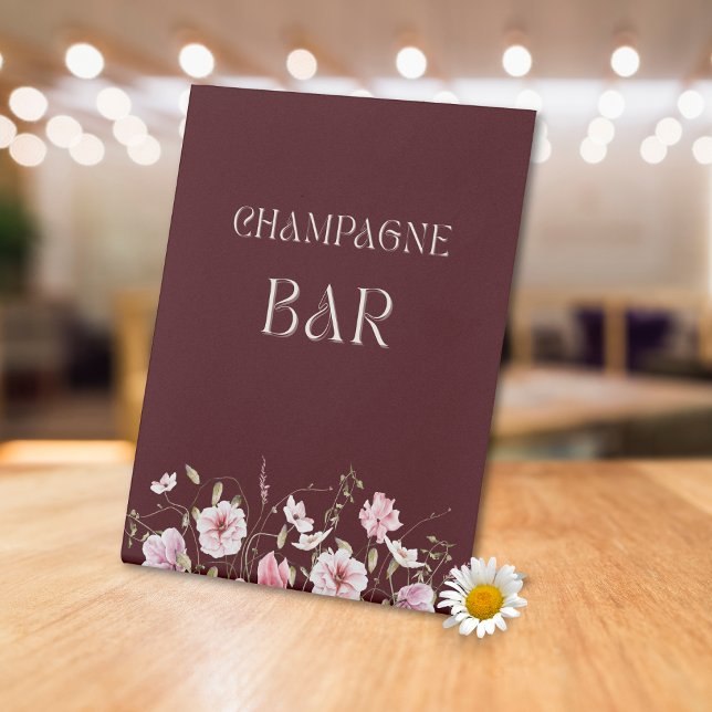 Expositor En L Elegant Burgundy Champagne Bar Sign with Blush Flo (Subido por el creador)