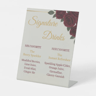 Expositor En L Elegant Burgundy Floral&Gold Signature Drinks Sign