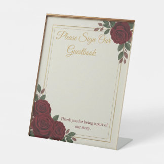 Expositor En L Elegant Burgundy Rose & Gold Guestbook Wedding Sig