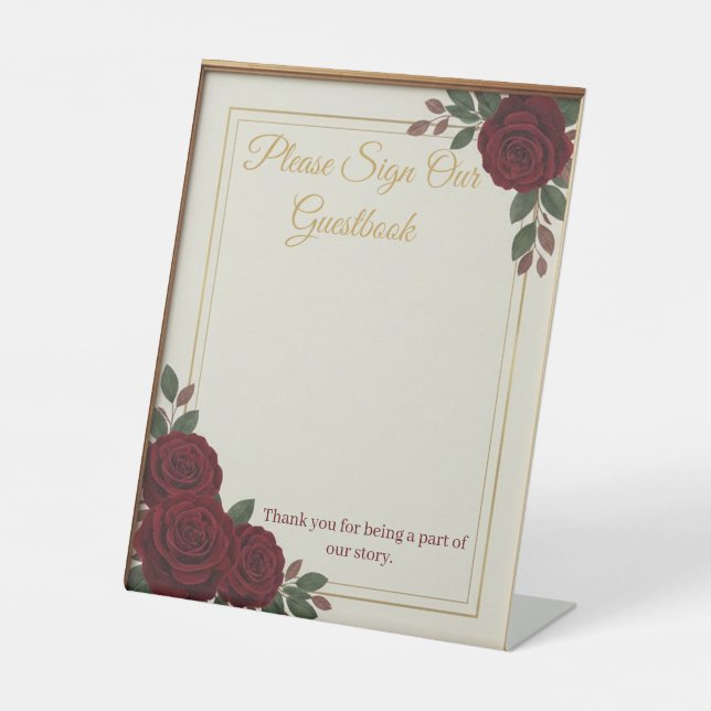 Expositor En L Elegant Burgundy Rose & Gold Guestbook Wedding Sig (Anverso)