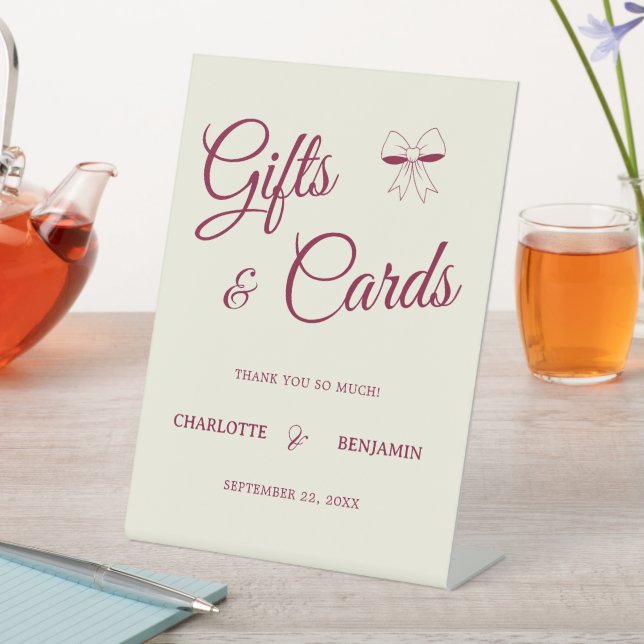Expositor En L Elegant Burgundy Script Cream Ivory Bow Wedding (In Situ)