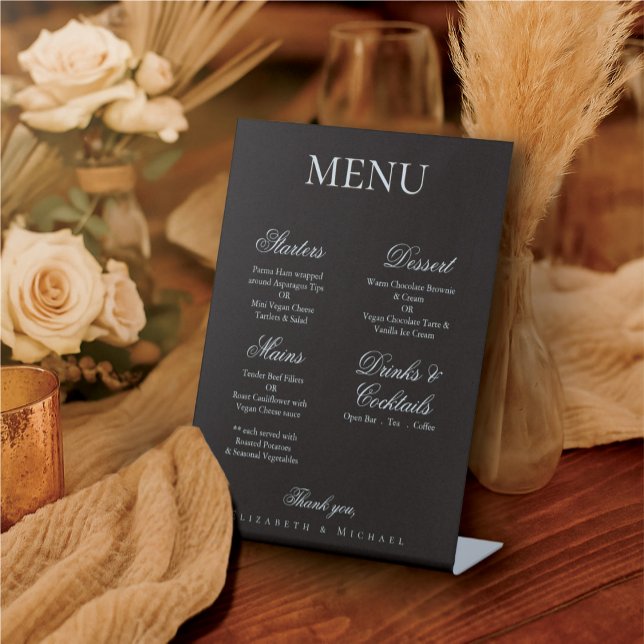 Expositor En L Elegant Charcoal Gold Foil Minimalist Wedding Menu (Subido por el creador)
