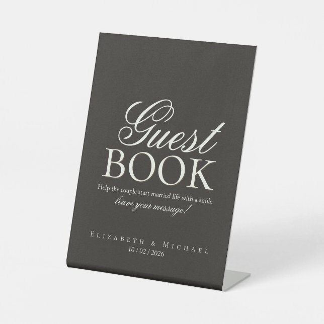 Expositor En L Elegant Charcoal Minimal Guest Book Tabletop sign (Anverso)
