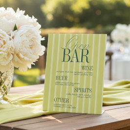 Expositor En L Elegant Chartreuse Stripe Open Bar Menu Wedding