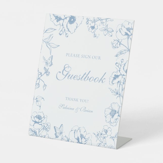 Expositor En L Elegant Dusty Blue Floral Wedding Guestbook (Anverso)