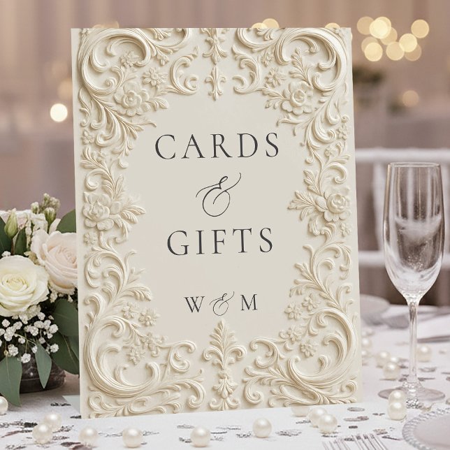 Expositor En L Elegant Floral Antique Ivory Cards & Gifts Wedding (Elegant Floral Antique Ivory Cards & Gifts Wedding Pedestal Sign)