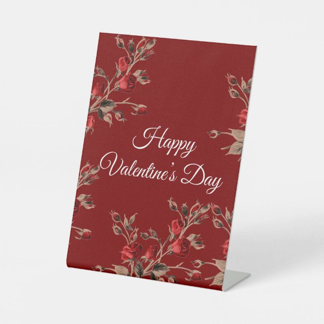 Expositor En L Elegant Floral Red Happy Valentine’s Day  (Anverso)