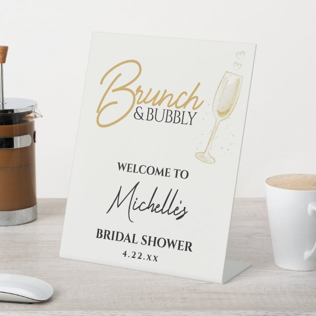 Expositor En L Elegant Gold Brunch & Bubbly Bridal Shower Sign (In Situ)