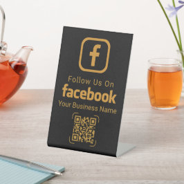 Expositor En L Elegant Gold Facebook QR Code Business Sign