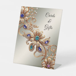 Expositor En L Elegant Gold Jewel Flowers Tabletop Signs