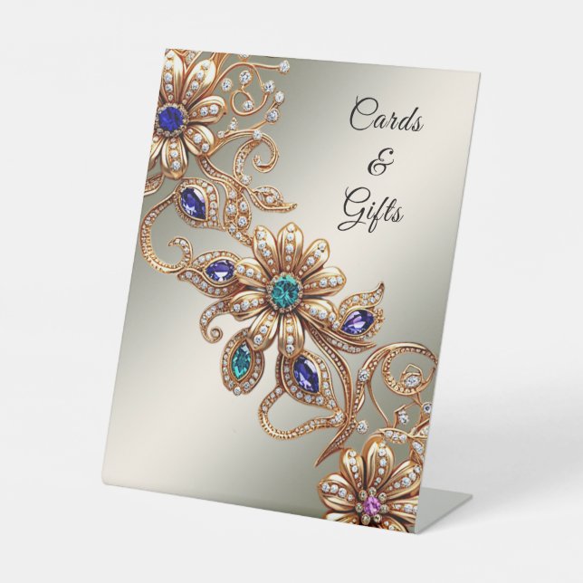 Expositor En L Elegant Gold Jewel Flowers Tabletop Signs (Anverso)