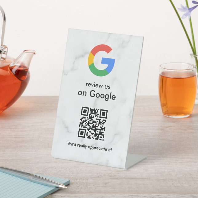 Expositor En L Elegant Google reviews qr code tabletop sign (In Situ)
