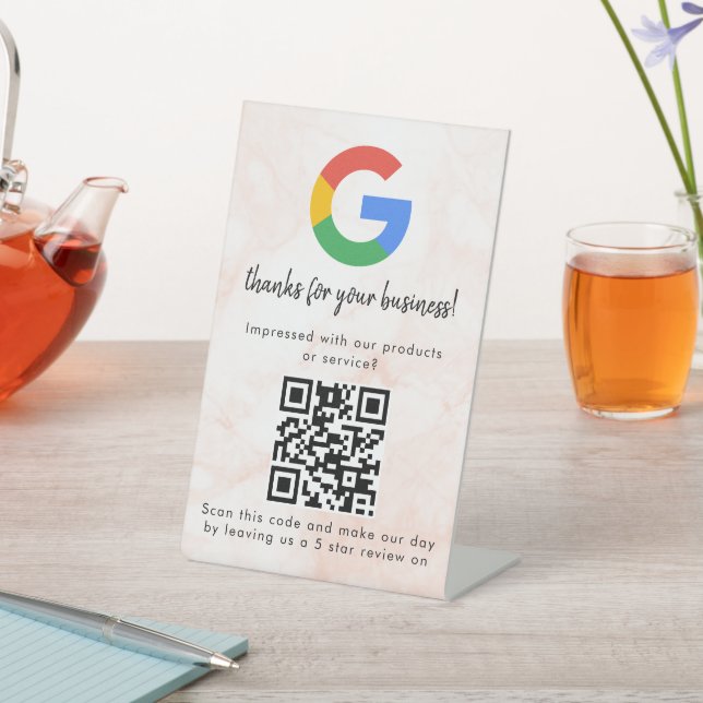 Expositor En L Elegant Google reviews qr code tabletop sign (In Situ)
