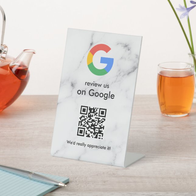 Expositor En L Elegant Google reviews qr code tabletop sign (In Situ)