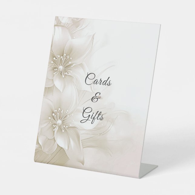 Expositor En L Elegant Ivory White Flowers Tabletop Signs (Anverso)