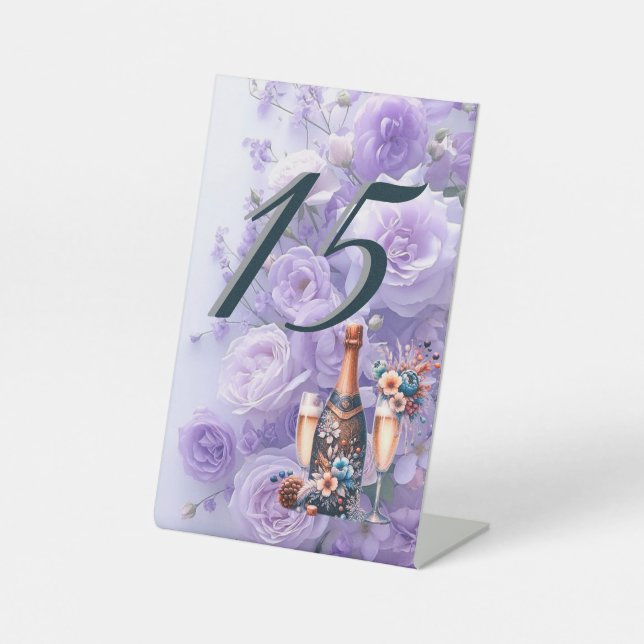 Expositor En L Elegant Lavender Purple Floral Wedding Table Numbe (Anverso)