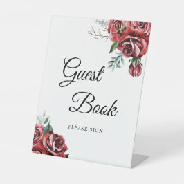 Expositor En L Elegant Marsala Red Rose Rustic  Guest Book Sign