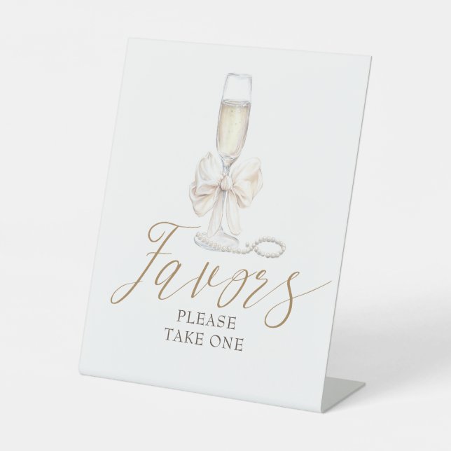 Expositor En L Elegant Pearls and Prosecco Coquette Favors Sign (Anverso)