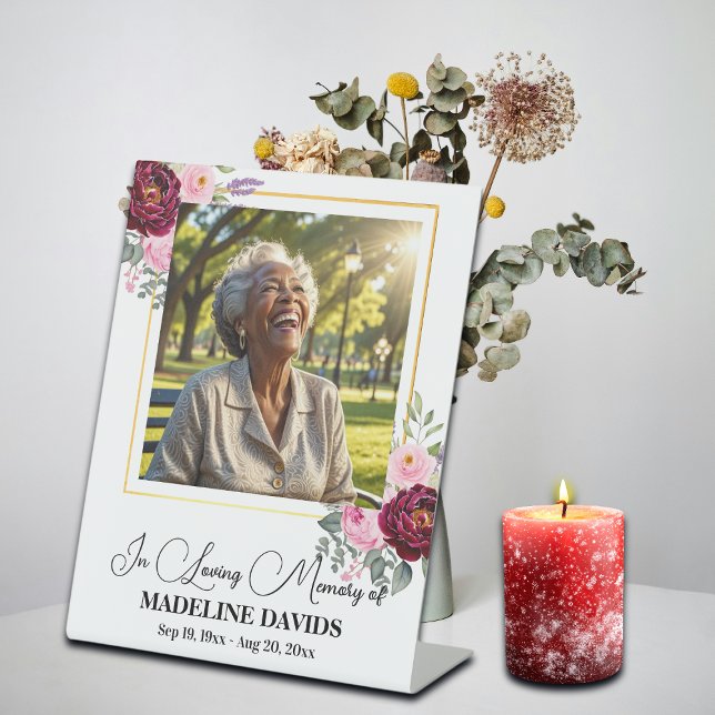Expositor En L Elegant Peonies Gold Frame Photo Funeral  (Subido por el creador)